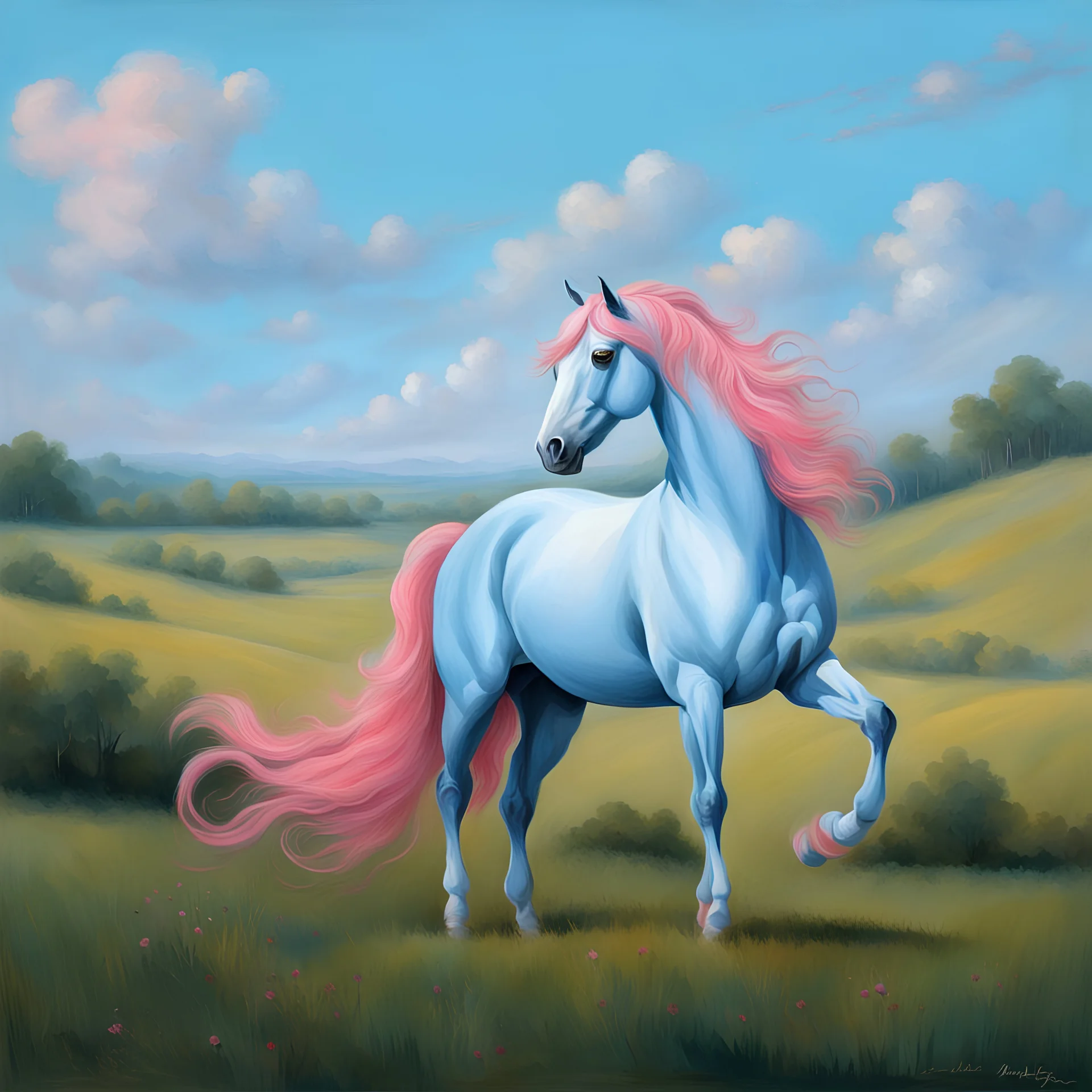 a pink horse like a 19th painting