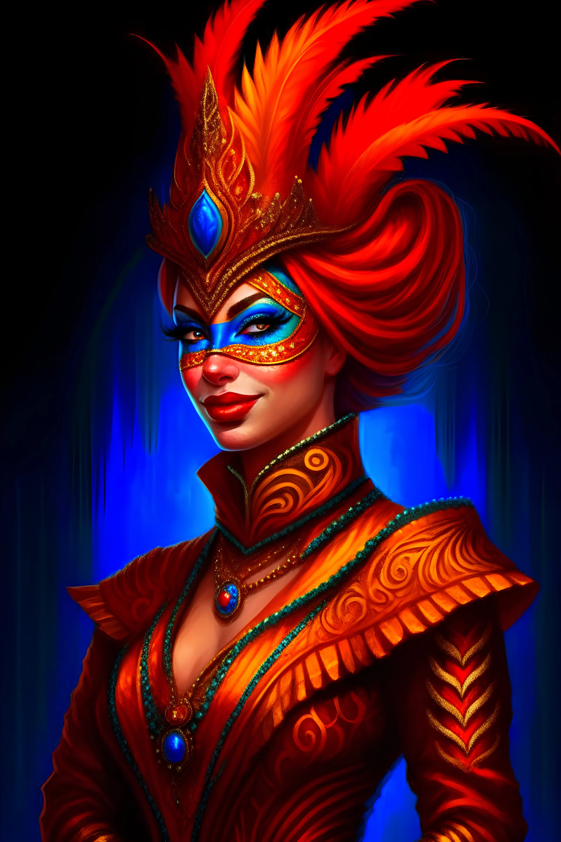 portrait of a woman dressed in a Venice carnival costume, with a mask , detailed, digital painting, Artstation, Concept art, strong contrast, futuristic style, centered composition.