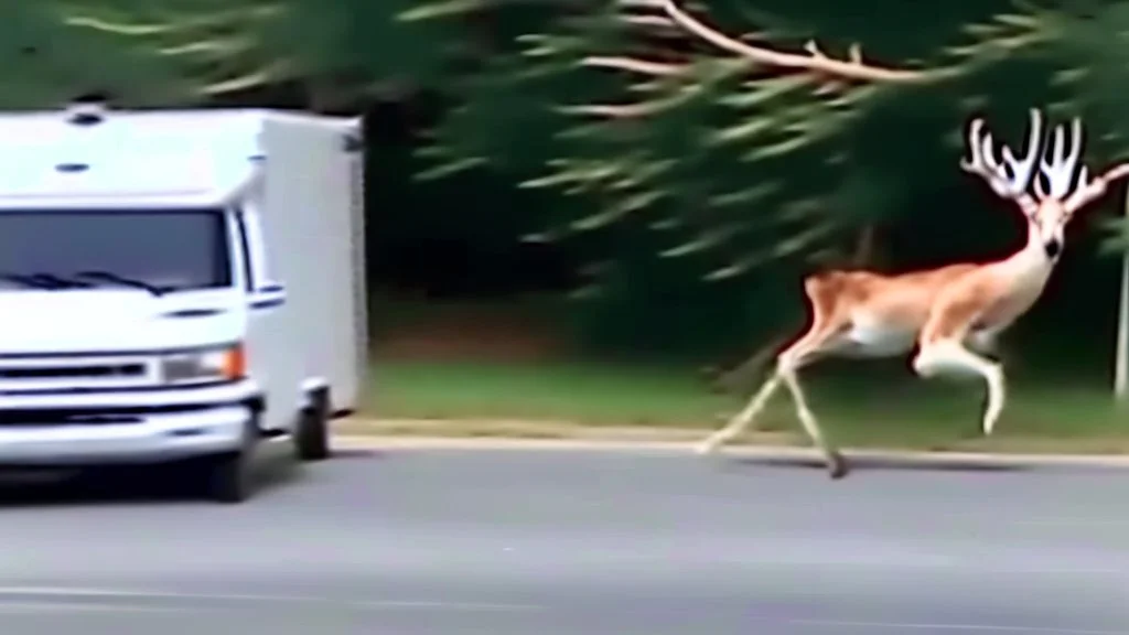 ghost of deer chases lady around a Budget Moving Van to avenge his death