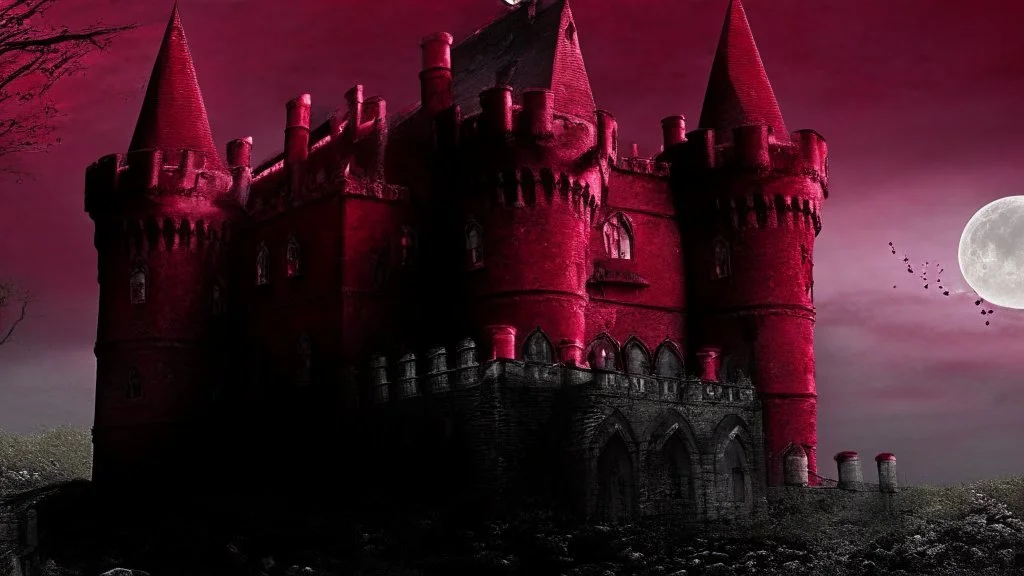 dark blood red colored, Vampire castle,