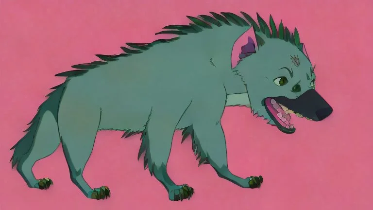 Cute chibi hyena dog chasing its own tail, cartoony, colorful, exaggerated, simplified, adorable