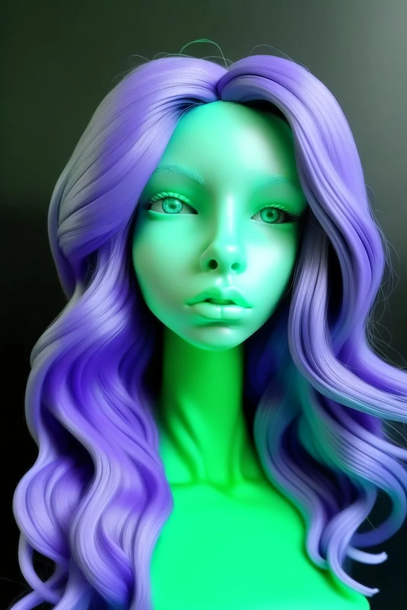 Purple girl face with rubber effect in all face with mint long rubber effect hair