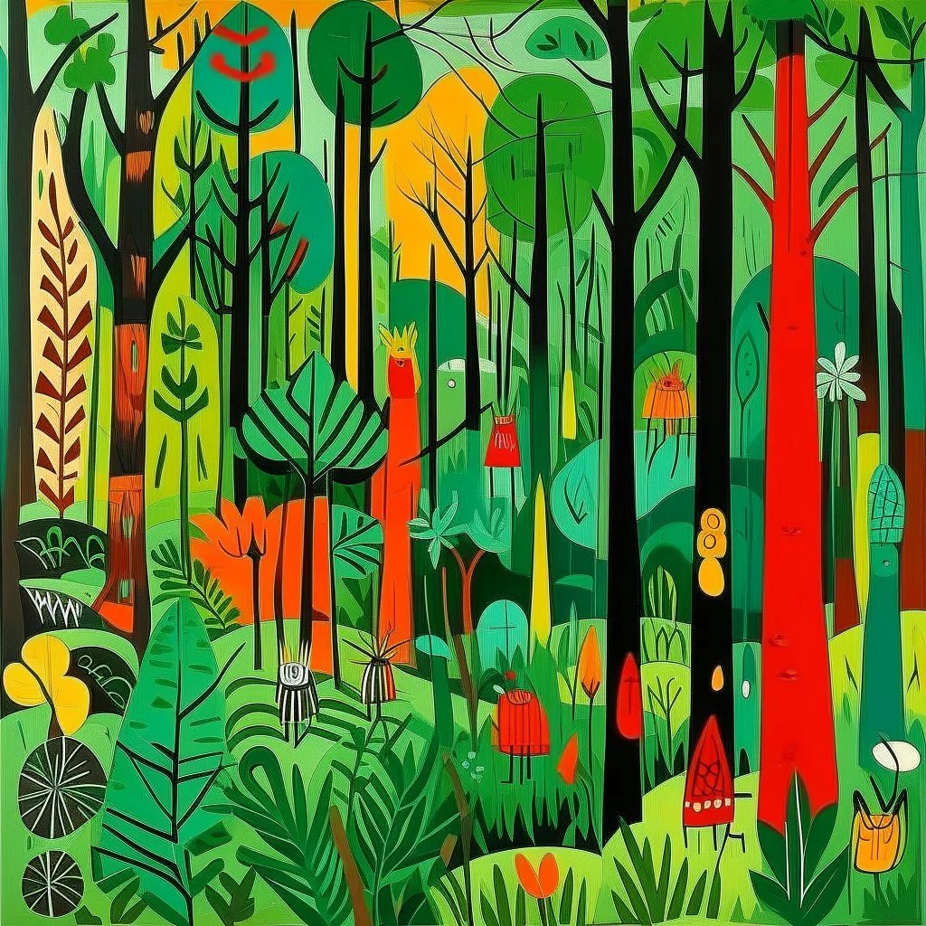 A green forest with insects painted by Stuart Davis