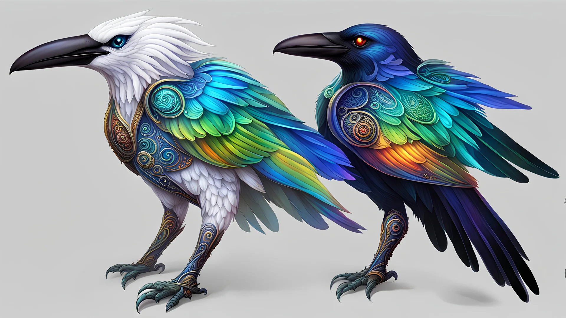 (DIAPHONIZED:1.5) rainbow colors (perfect features:1.5) and (gorgeous eyes:1.5), bioluminescent white ravens, beautiful menacing prismatic and (iridescent:1.5) (male god alien:1.5) adorned with (unique bone carvings:1.5) with filigree, (white ravens:1.5), triadic colors, H.R. Giger style, Japanese background, sharp focus, whimsical, deep color, saturated, fantasycore, aliencore, gothcore