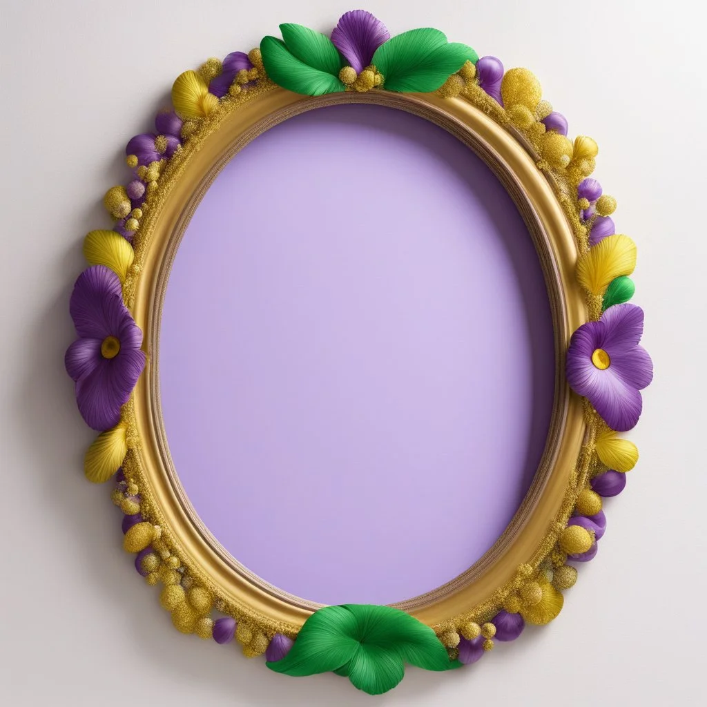 oval picture frame in purple with green mardi gras and yellow on light background