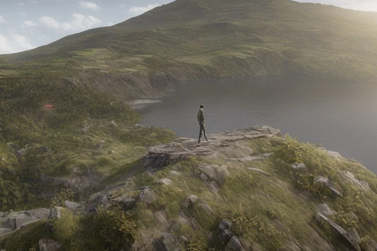 Only one guy and a girl are standing on the edge of a cliff and holding hands