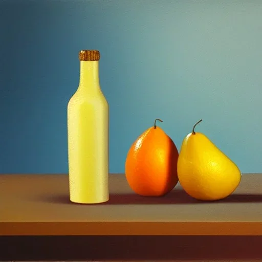 still life bottle half fruit