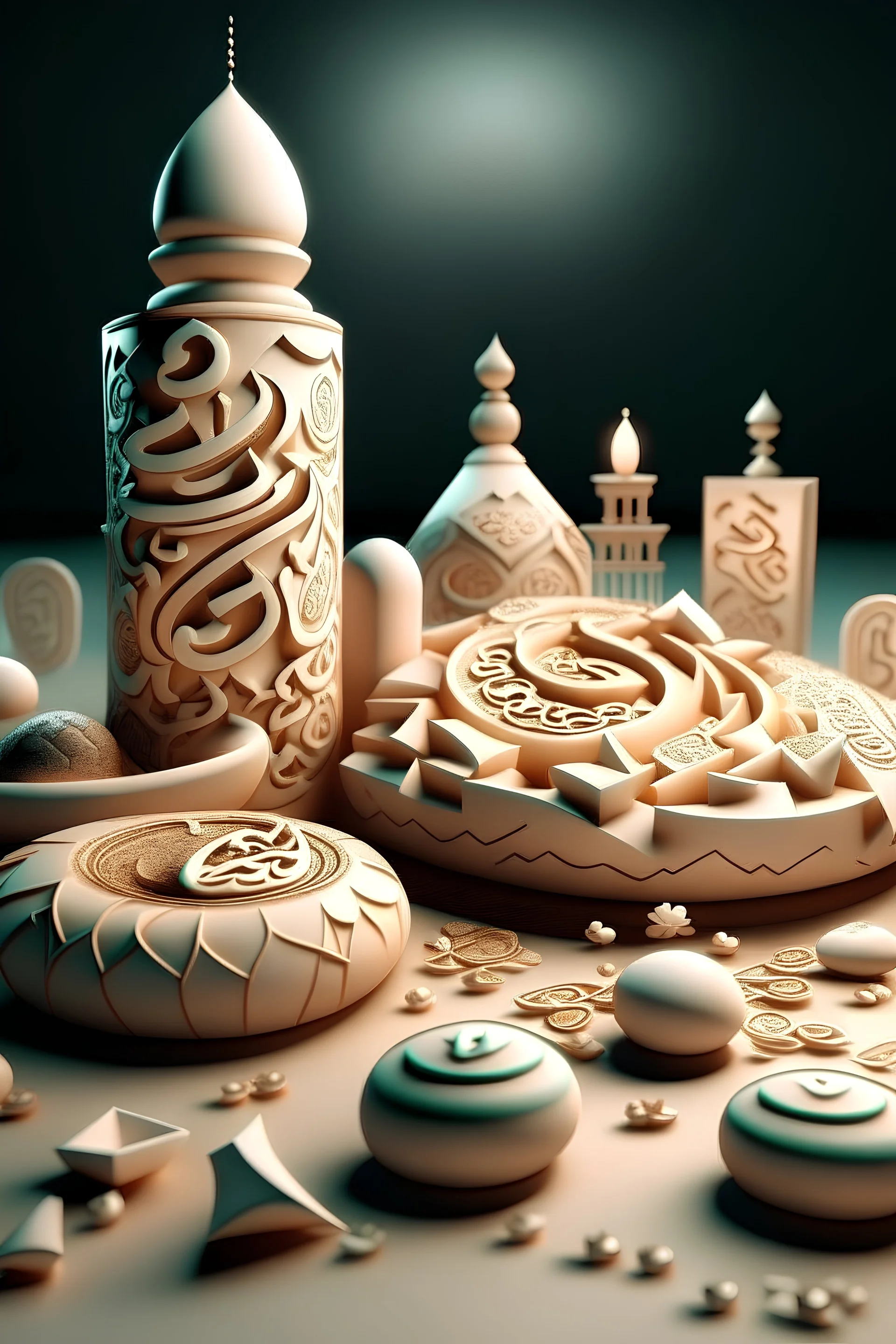 رمضان كريم مع فوانيش ثلاثية الابعاد و اسم محمد نور