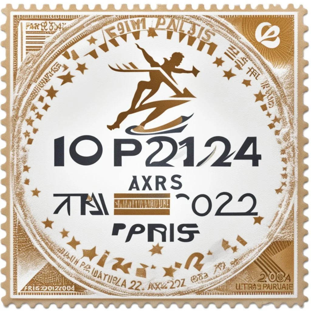 Commemorative stamp of the Olympic Games with the text: "Paris 2024". On pure white background. ultra 8k quality