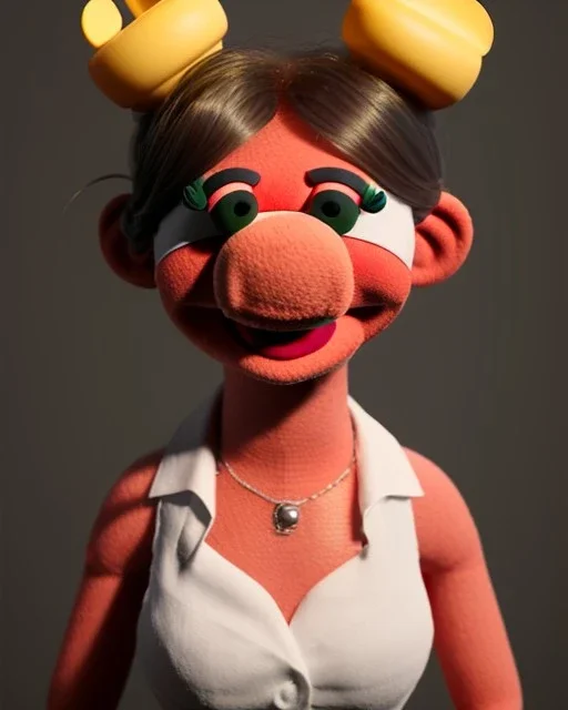 waitress woman muppet head, skin body and arms, concept art, retro style, smooth, unreal engine 5, god lights, ray tracing, RTX, lumen lighting, ultra detail, volumetric lighting, 3d.