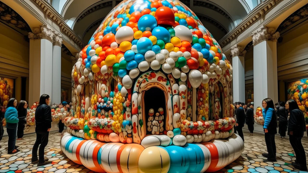 An ivory funhouse made out of balloons designed in Matryoshka dolls painted by Vincent van Gogh