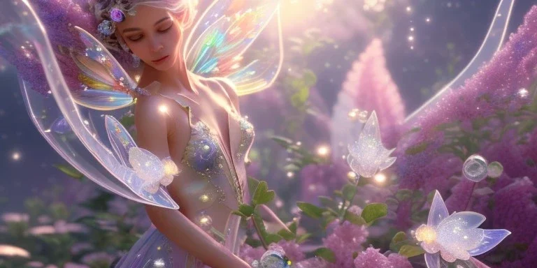 crystal subtle flower in a galactic ambiance beautiful fairy, transparent, delicate colors, in the foreground, full of details, smooth，soft light atmosphere, light effect，vaporwave colorful, concept art, smooth, extremely sharp detail, finely tuned detail, ultra high definition, 8 k, unreal engine 5, ultra sharp focus