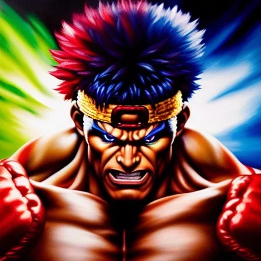 Ultra detailed fullbody Portrait in oil on canvas of Street Fighter- Akuma,extremely detailed digital painting,ultrarealistic skin,intense stare, extremely detailed face, crystal clear eyes, mystical colors ,perfectly centered image, perfect composition, rim light, beautiful lighting,masterpiece ,8k, stunning scene, raytracing, anatomically correct, in the style of Simon Bisley and Ohrai Noriyoshi and robert e howard and Steve Jung and frank frazetta.