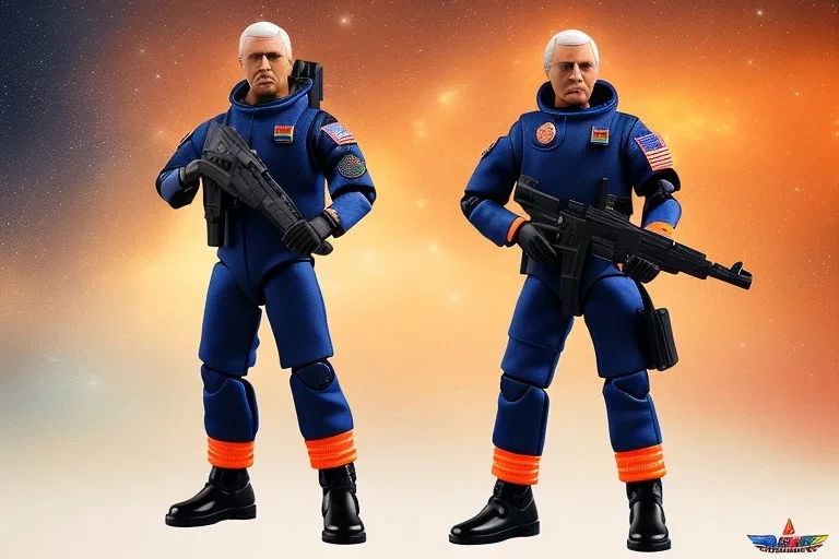 Mike Pence G.I. Joe toy figure With a pistol space force Blue fabric uniform, fluorescent orange, black Moonboots