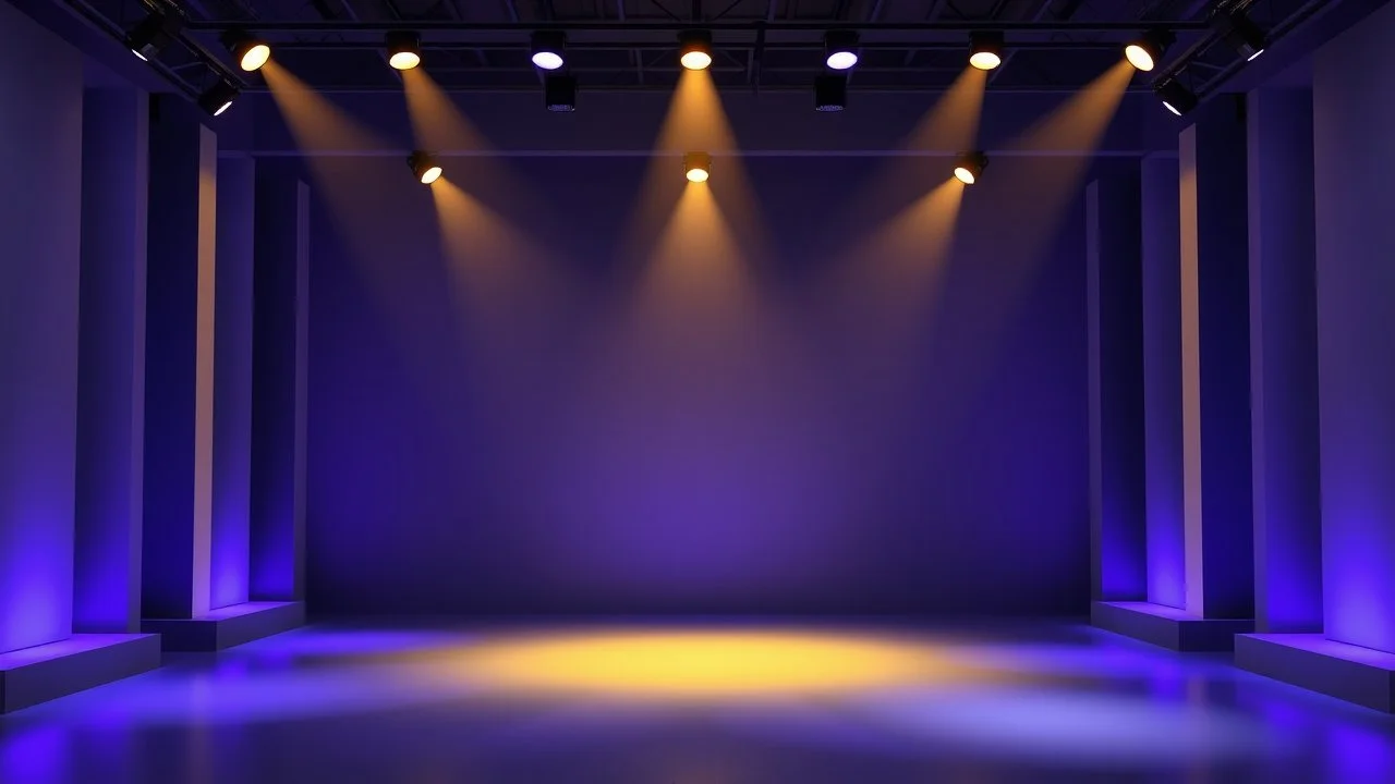 empty modern art stage with gray dark yellow blueish violet theme 3d recursive fractal background modern dynamic multy color lights