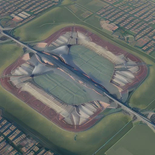 Vista aérea simétrica de un aeropuerto en forma de mariposa, espectacular, impactante, calidad ultra, maximalista, 8k 3D