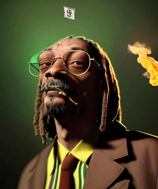 Snoop Dogg, burning cigar with dollars, jungle background, hyper realistic