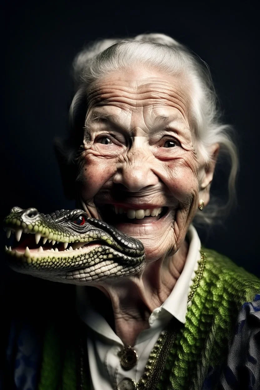 Old woman with a smile like a friendly alligator