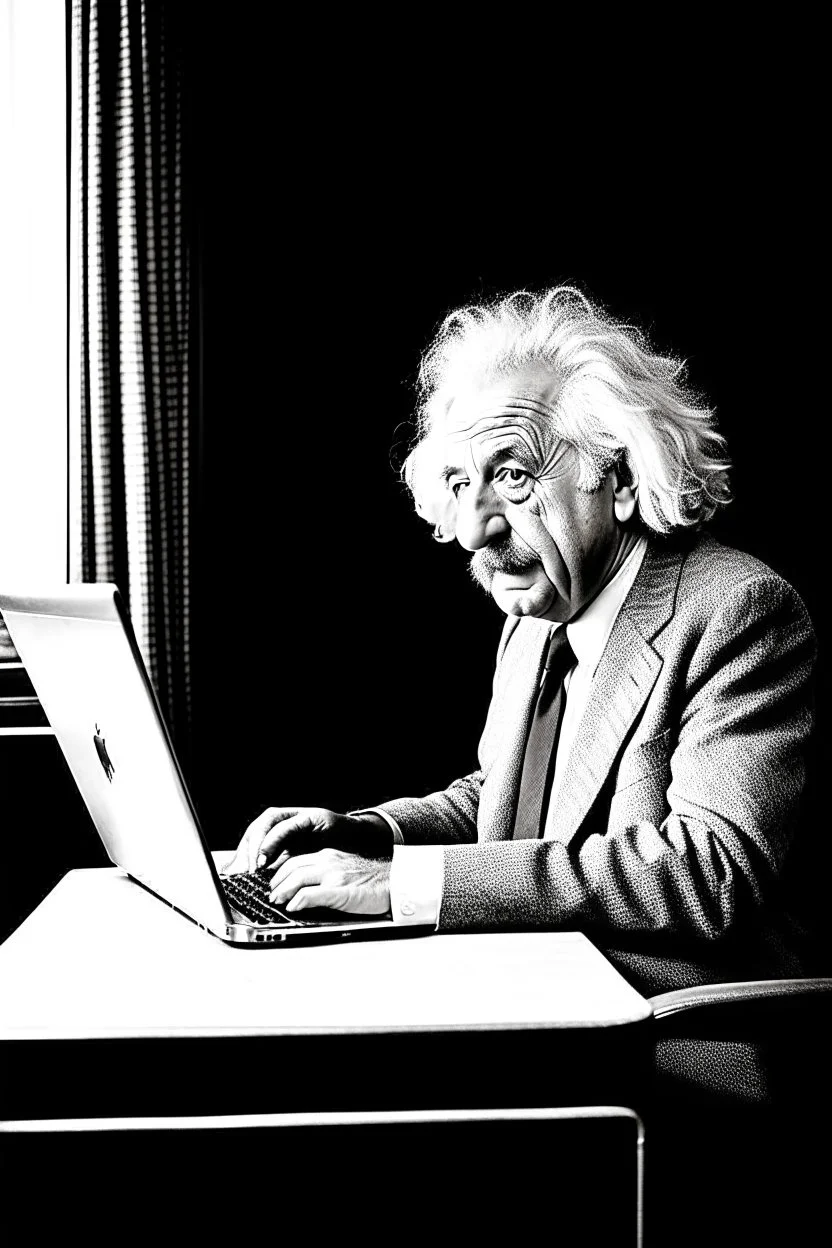 albert einstein in with laptop