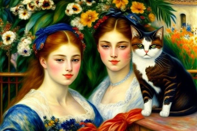 Two cats on a terrace. Auguste Renoir. Perfekt brown eyes with perfect iris.