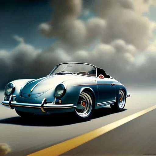 hyperrealism Drawing of 'Porsche 356 Speedster', three quarter frontal aerial view, by gaston bussiere, greg rutkowski, yoji shinkawa, yoshitaka amano, tsutomu nihei, donato giancola, tim hildebrandt,oil on canvas, cinematic composition,Sharp detail,extreme detail,fit full head inside picture,16k