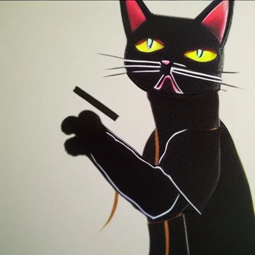 a cat, dressed as a ninja, anthropomorphic, hyper realism, maximum detail.