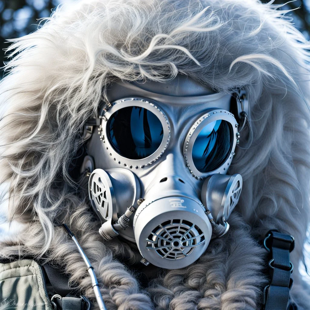 Yeti in an elastomeric respirator, Kananaskis Country, Sci Fi, post-apocolapse