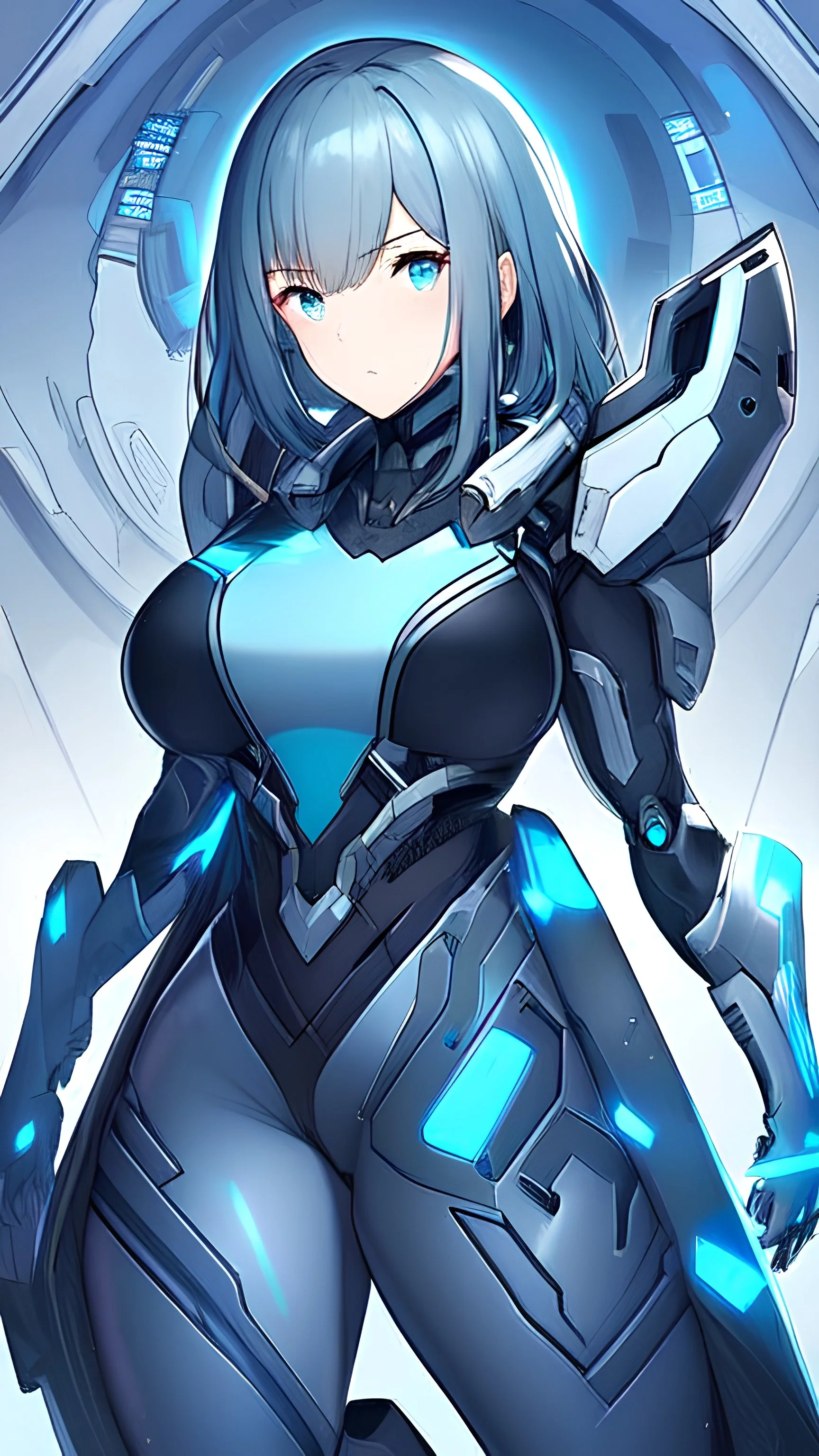 moody anime girl in a futuristic suit