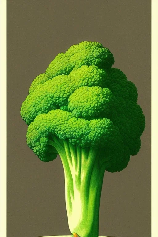 As three color image of a broccoli, by kawase hasui, moebius and edward hopper,gustave dore, colorful flat surreal design, hd, 8 k, artstation