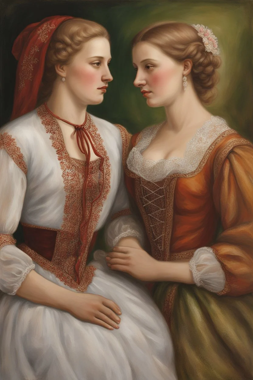 Create a portrait of two women - German and Polish in romantic relationship