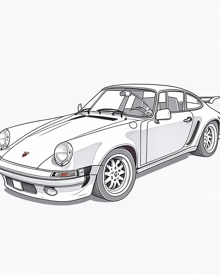 porsche 911, full car, white background, sketch style, no shadows, clear and well outlined