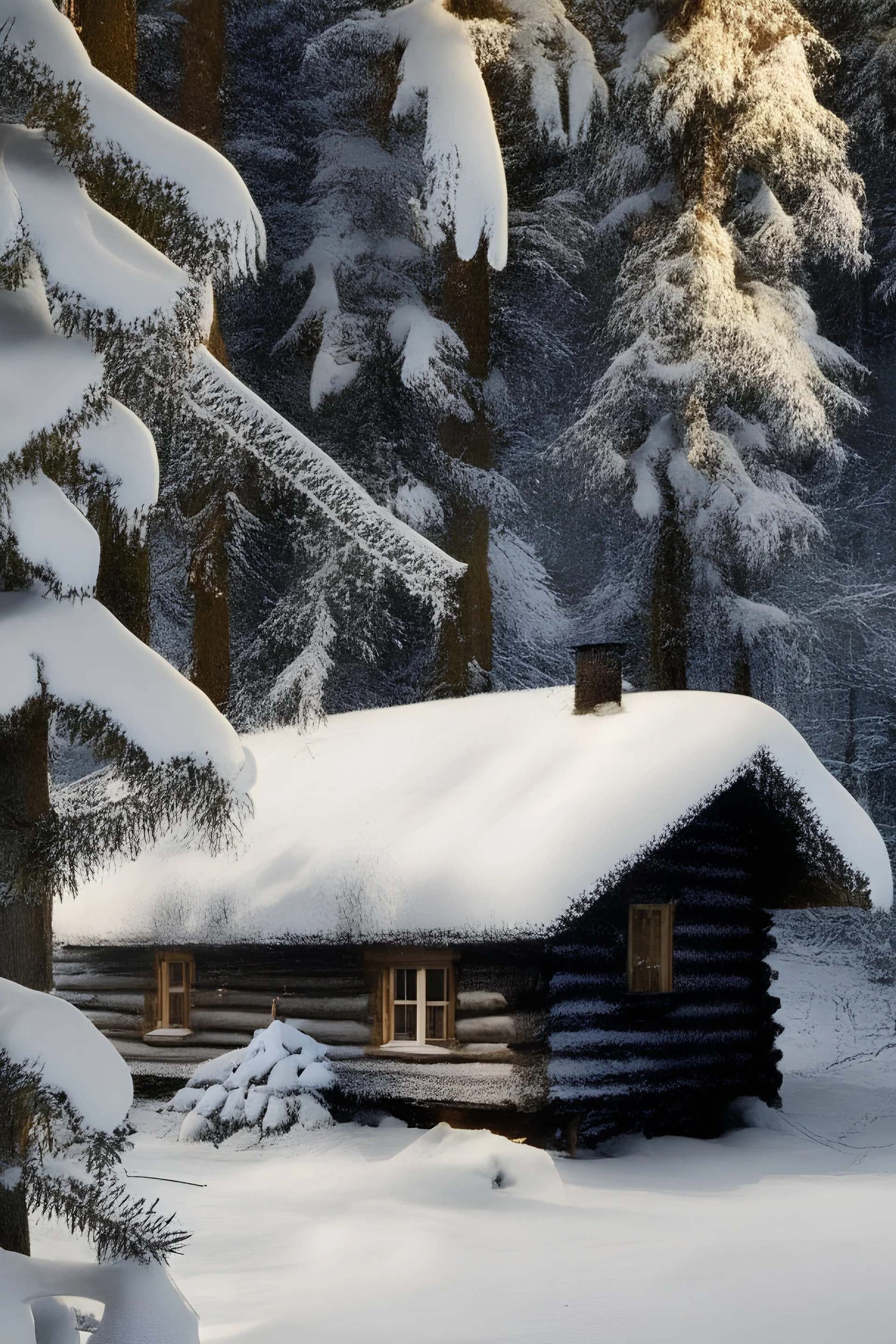 A cottage in the middle of a wood winter