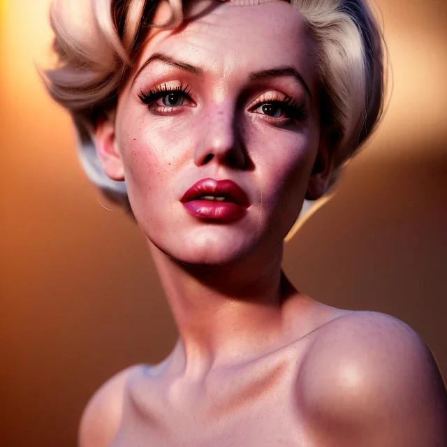 Realistic image portrait, waist up view, blonde woman, sweet Marylin Monroe face, pop style, shave hair, glow eyes, classic super hero dress, highly detailed, unreal engine 5, ray tracing, RTX, lumen lighting, ultra detail, volumetric lighting, 3d, finely drawn, high definition, high resolution.