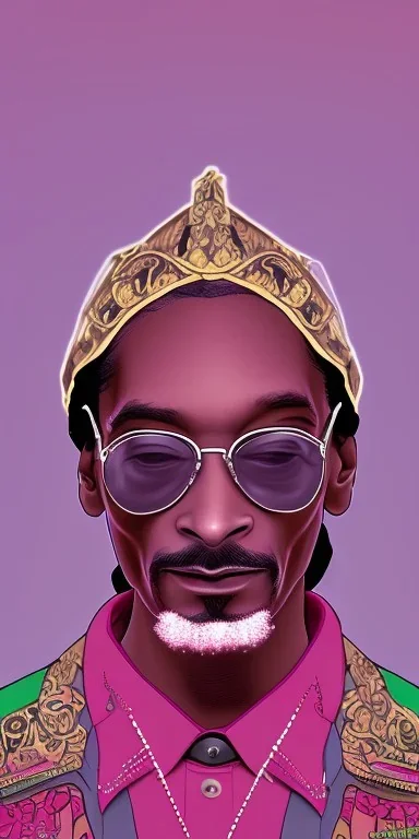 Snoop dogg. a chair. pink houses, pink sky, pink smoke, trees, outdoors