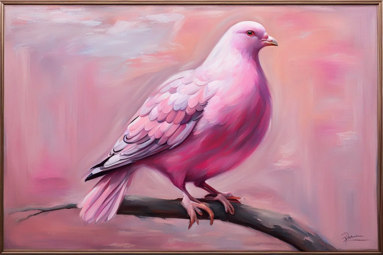 sitting pink Pigeon oil painting