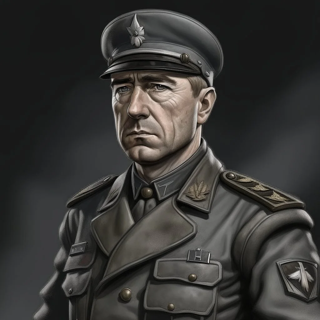 German ww2 30 year old tank commander in grey uniform realistic digital art