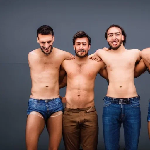 a group of male holding one another's groins