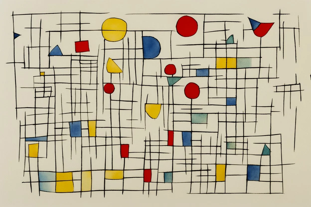 ink transfer in the style of Paul klee "the twittering machine"