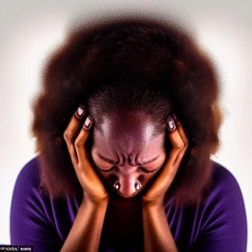 Portrait of a young black woman crying. Tears the colour of oil. Depression seeping out of her eyes nose and mouth like a oil spill