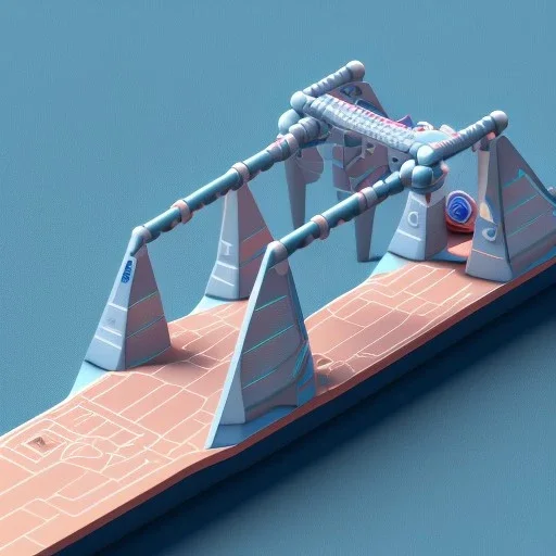 Tiny cute isometric toy bridge, soft smooth lighting, with soft colors, 100mm lens, 3d blender render, trending on polycount, modular constructivism, blue background, physically based rendering, centered.