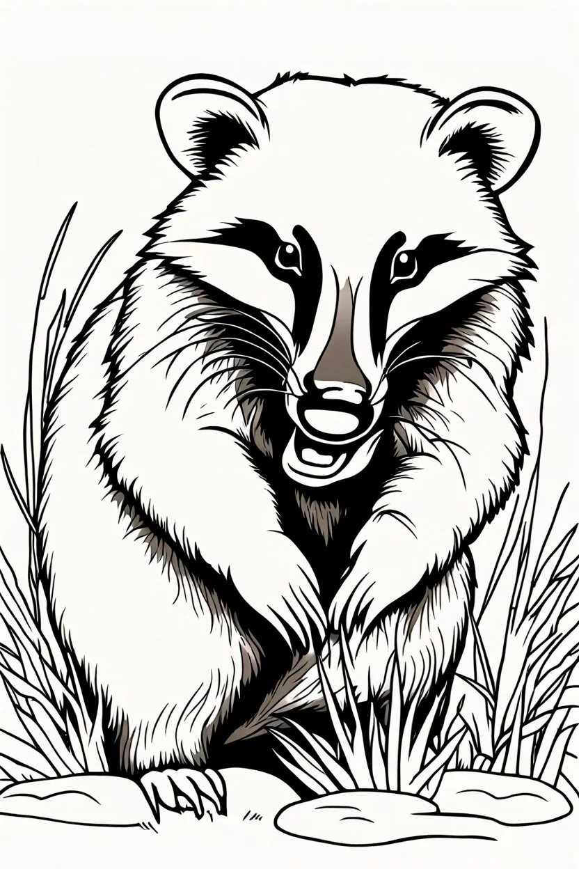 coloring page for kids, BADGER, thick outline, low details, no shading, no color