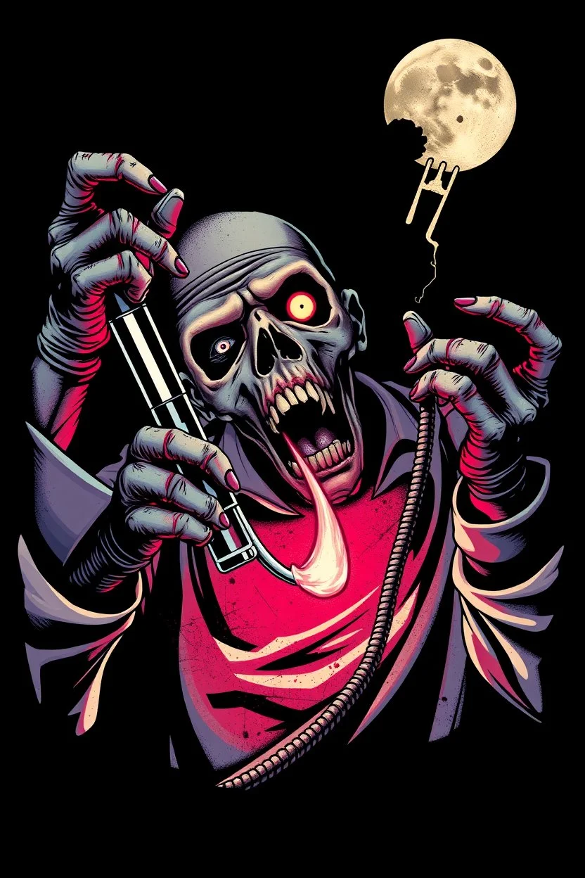 Science experiment Horror zombie surgeon by Richard Corben, Todd Schorr, T-Shirt Design, Black Background