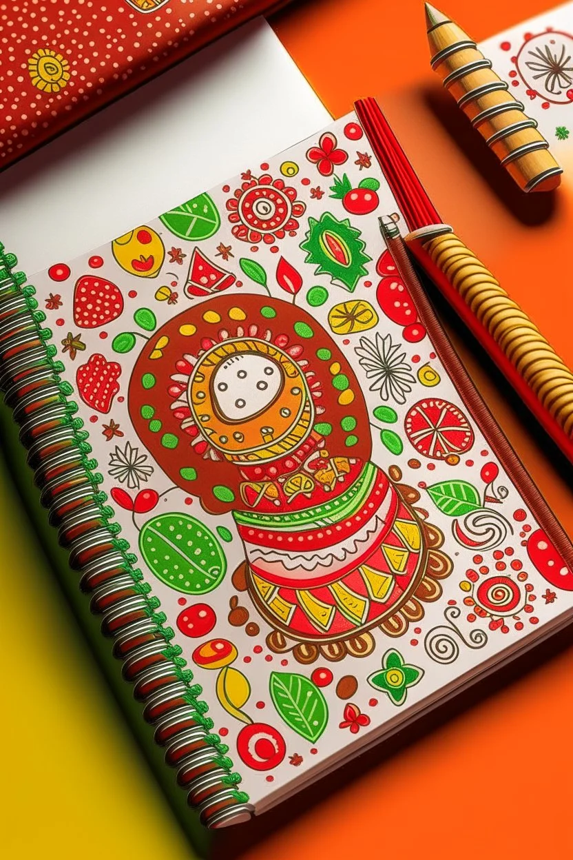 Create a bestselling notebook cover with a festive holiday theme. The design should feature a cheerful gingerbread motif and vibrant colors, evoking the warmth and joy of the season. Incorporate traditional holiday symbols for an eye-catching and must-have look during the holidays.