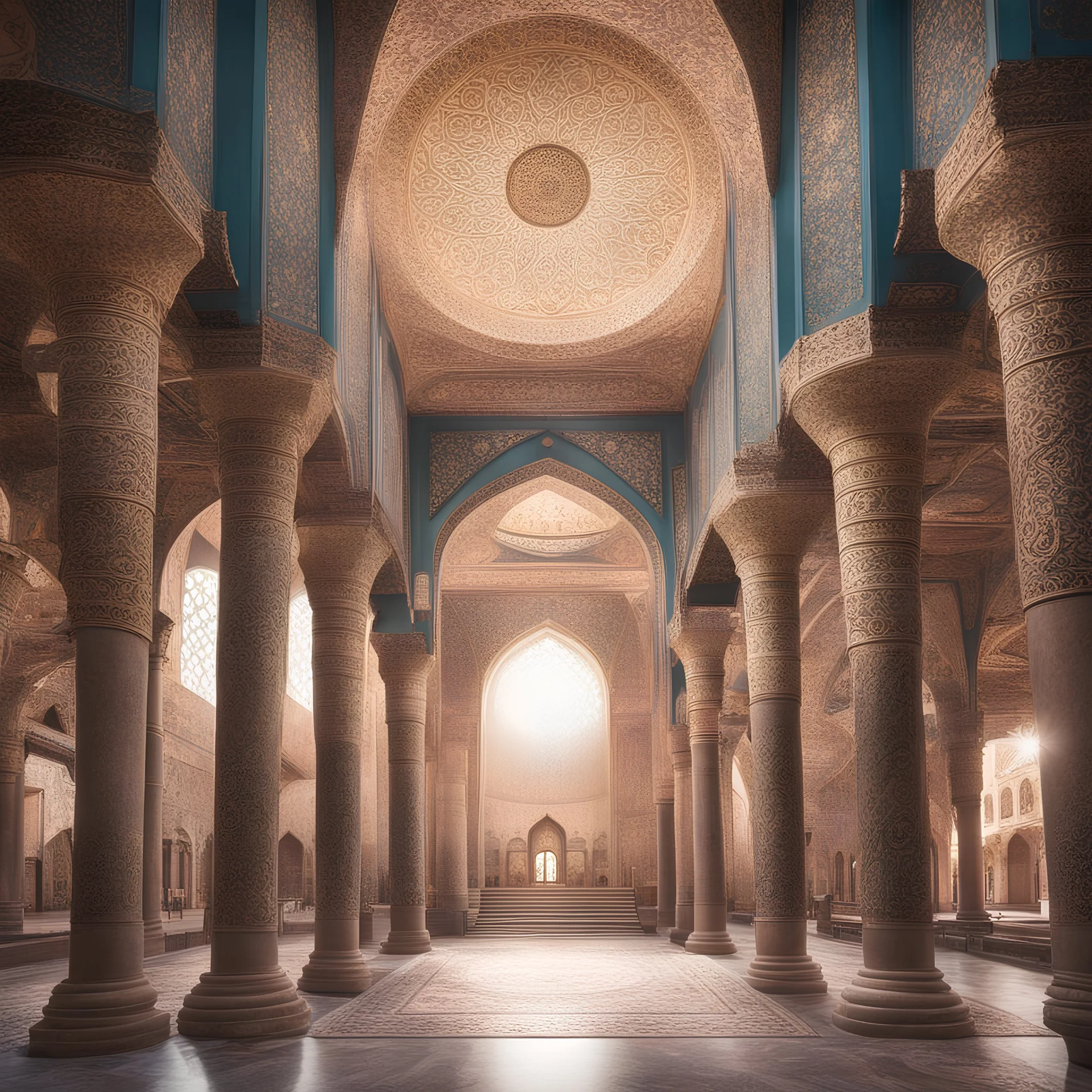 A group of proteins inside a beautiful ornate mosque, and they are amazed