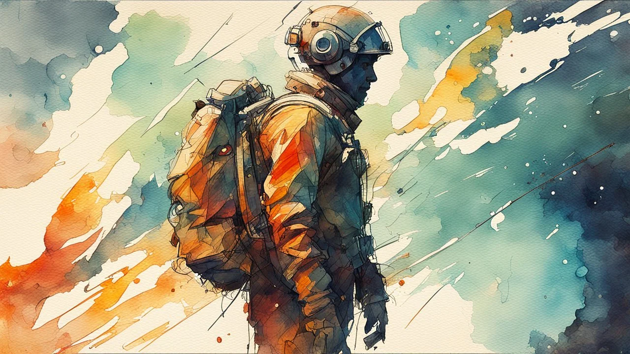 man and the universe, light watercolor sketch, by Leonid Afremov & Benedick Bana & Atelier Olschinsky & Ian McQue