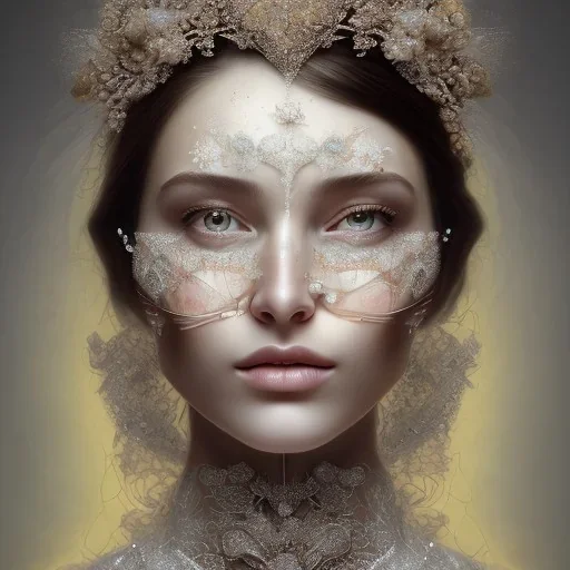 paper collage of beautiful bride's face, mix and match, fine detail, highly intricate, wearing bridal veil, modern surrealism painting, defined cracks and breaks, high-quality, volumetric lighting, 8k, ultrahd, George Grie, Marco Escobedo, Igor Morski