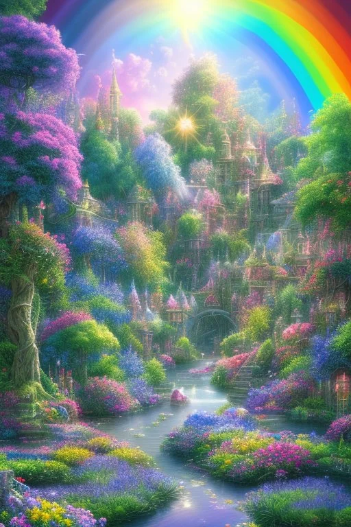 verybeautiful-magical-garden-of-the-angelic-kingdom-blue-and-pink-plants-and-trees-small-river-sunshine-flowers-haze-thumb-rainbow-ufo-bright-colors-beautiful flowers