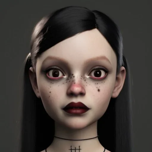 Female Jenna ortega black dress,soft goth libstick, wednesday addams family make up, brad double wig, dramatic lighting, highly detailed, volumetric lighting, unreal engine, 8k