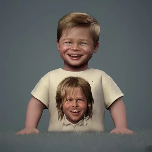 Brad Pitt toddler, smile, full body, hyper realistic