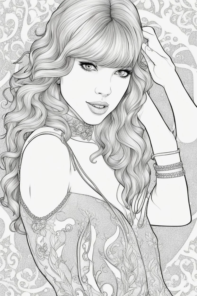 coloring pages of taylor swift for adults, Designs Black and white, No Shading